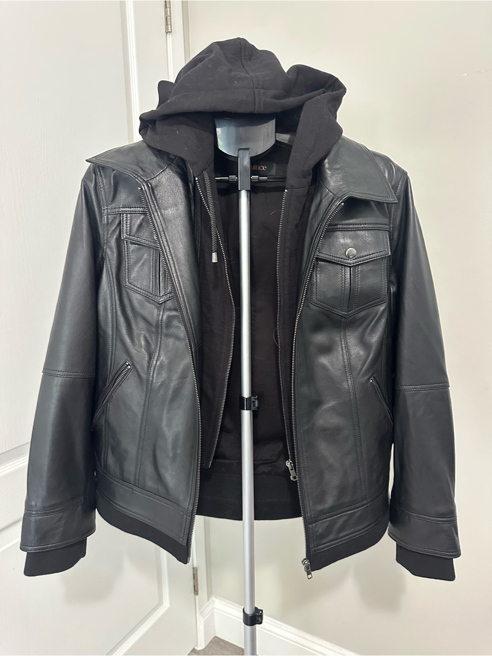Quince Black Leather Hooded Jacket - Picture 8 of 17